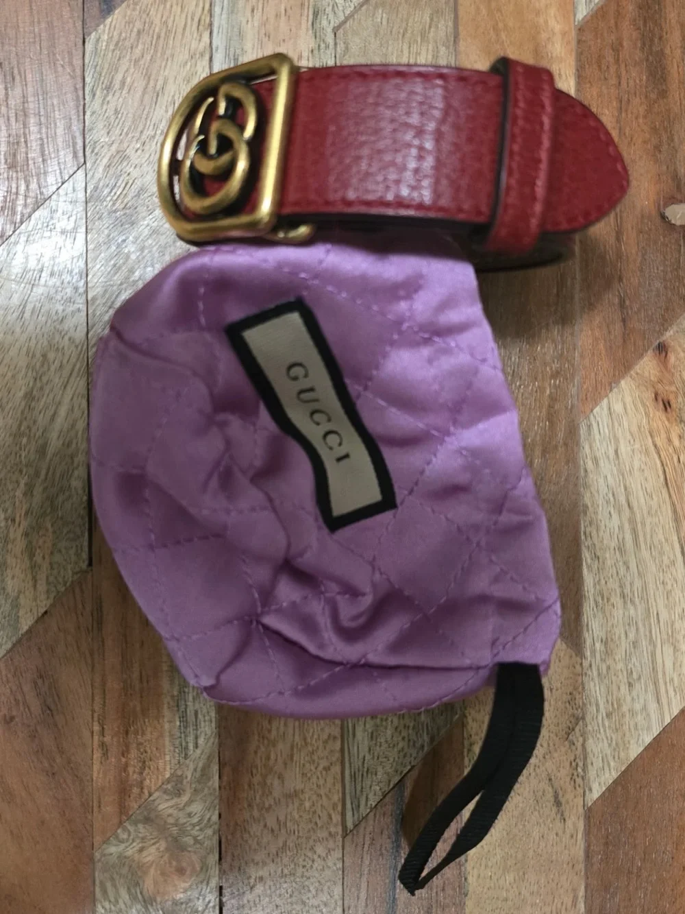 GG Double G Buckle Suede Belt - Burgundy